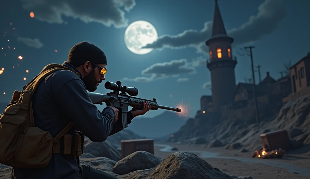 Scene 18: Location: Bullseye

Alok Free Fire sets up a sniper position at Bullseye, his sunglasses glinting under the moonlight. He picks off enemies from a distance, securing the area.