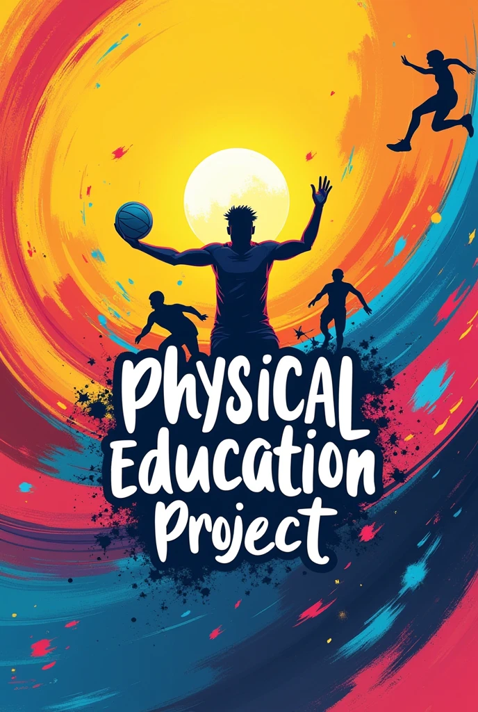 A4 sheet on physical education theme. Physical Education Project is written at its center. All this in bright colour