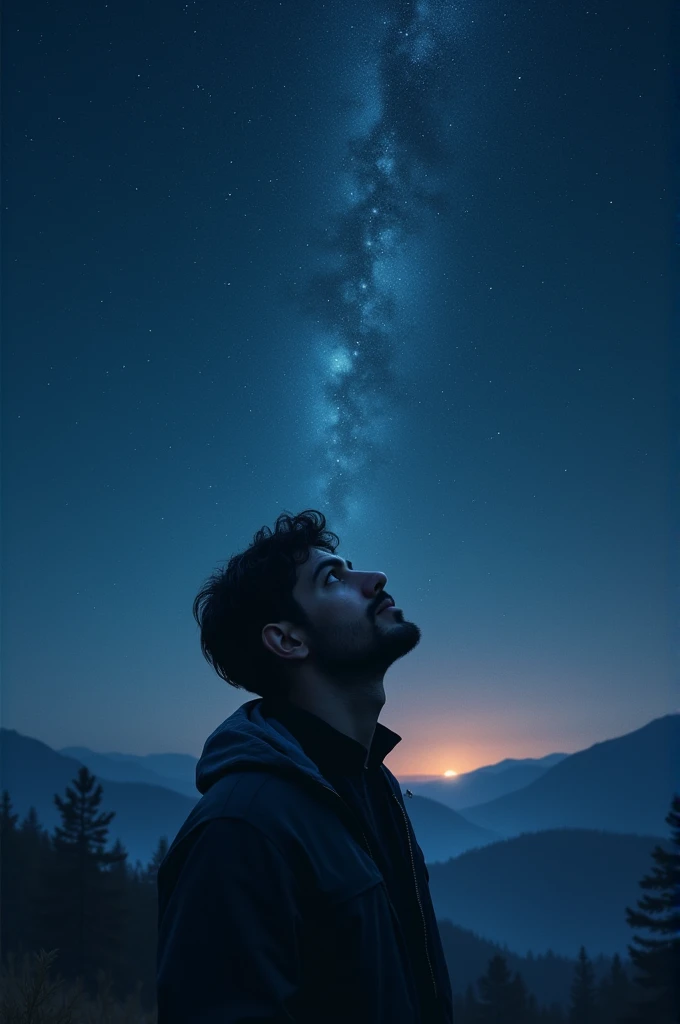 a person who has really deep thoughts looking at the stars at night