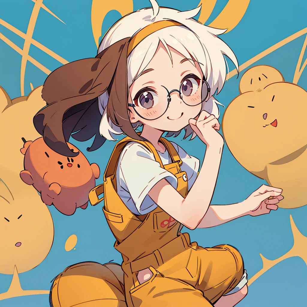 One person Character portrait Glasses whole body head band short hair Overalls Short sleeve smile