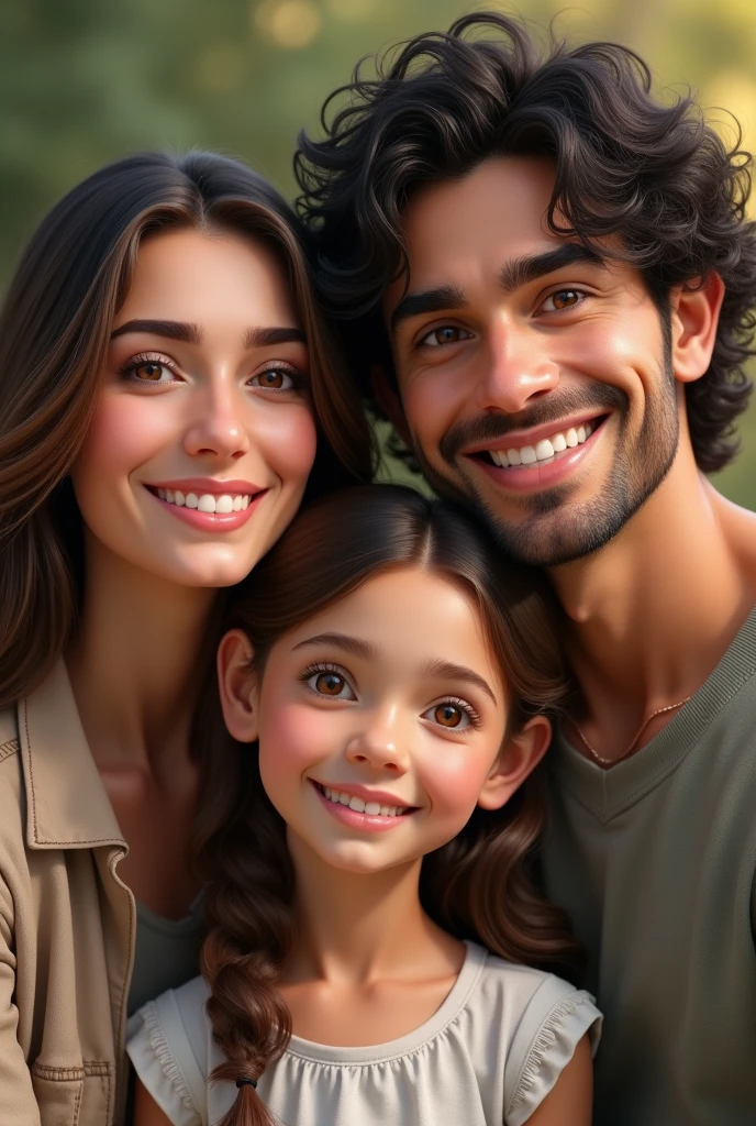 The smiling face of my mother, with her long brown hair and brown eyes (italian), and the smiling face of my father, the epitome of everything that I learned later was italian, with curly hair that was so dark it was almost black and me as a seven year old child with the looks of my mother and hair color (only the color of the hair) of my father (female child). The family image must look realistic. Not like an anime character.