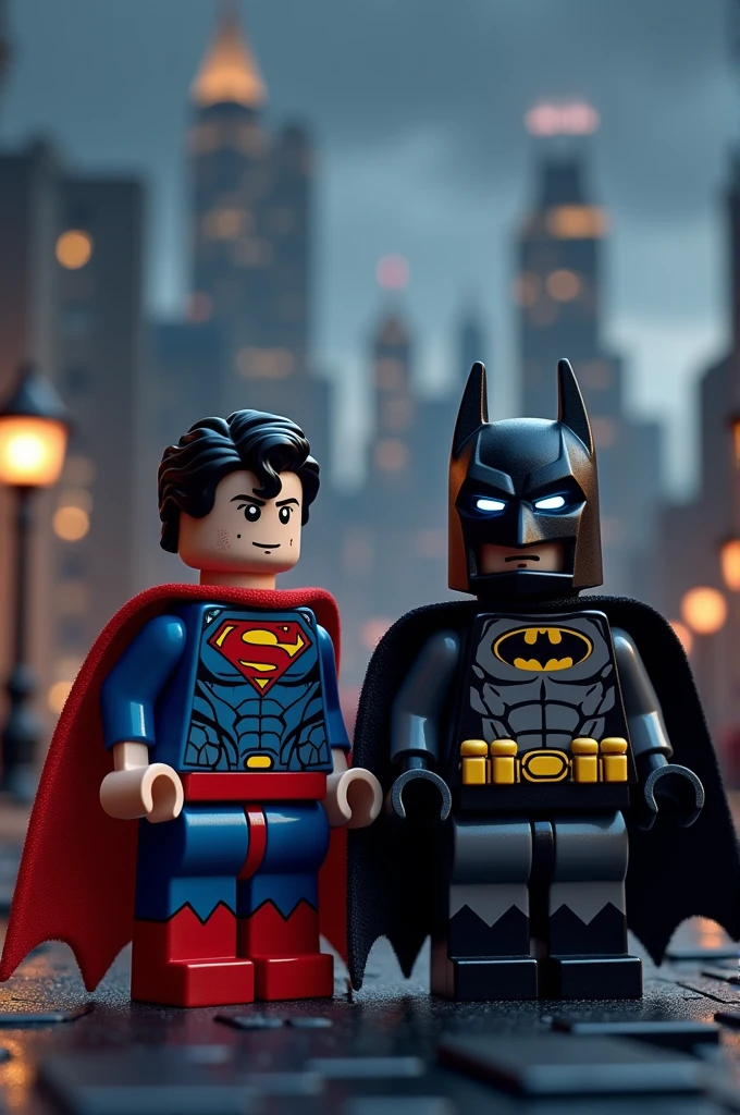 Superman and Batman in lego art, night