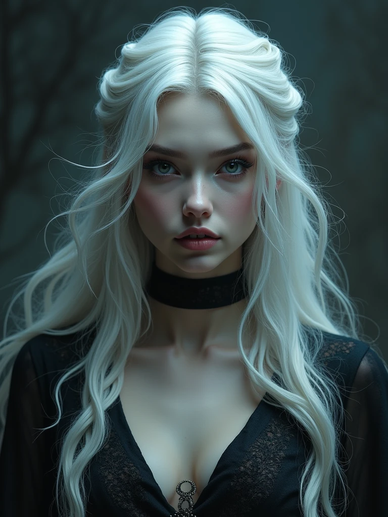 dark queen flawles face,white long hair,beautiful,masterpiece