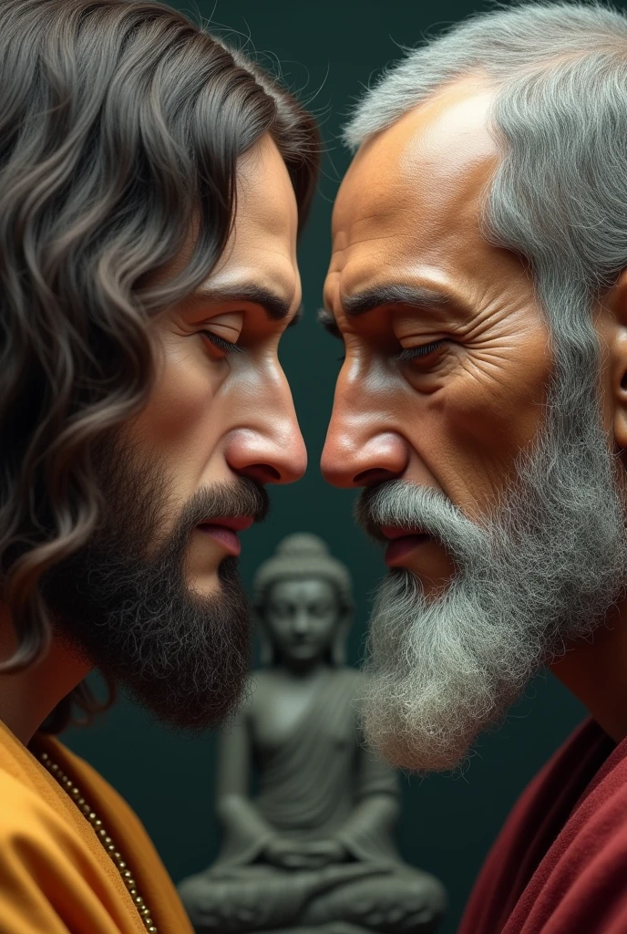 jesus face and monk face buddha in one photo