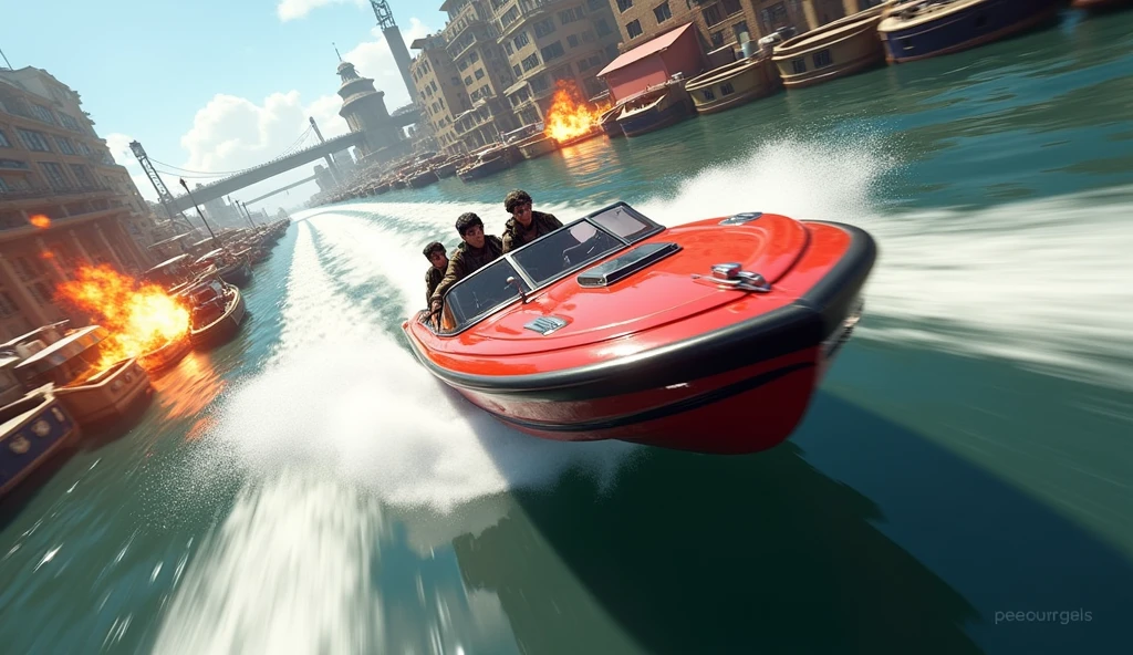 Scene 19: Location: Riverside Dock

Alok Free Fire pilots a speedboat along the river, his sunglasses reflecting the water’s surface. He and his team evade enemy fire, heading toward a supply drop.