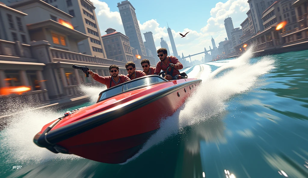 Scene 19: Location: Riverside Dock

Alok Free Fire pilots a speedboat along the river, his sunglasses reflecting the water’s surface. He and his team evade enemy fire, heading toward a supply drop.