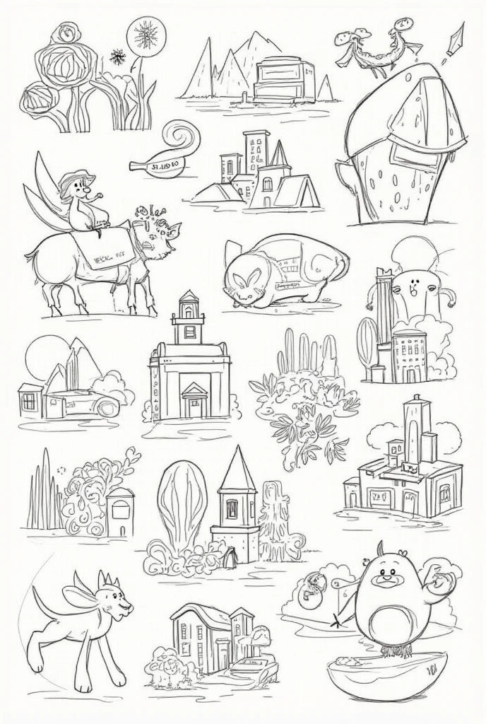 Sketches made on landscapes, animals, vegetation, architecture and objects.