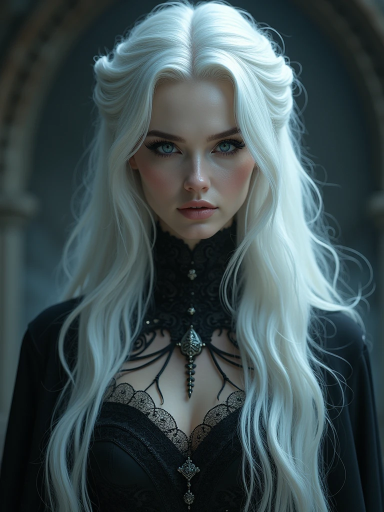 dark queen flawles face,white long hair,beautiful,masterpiece