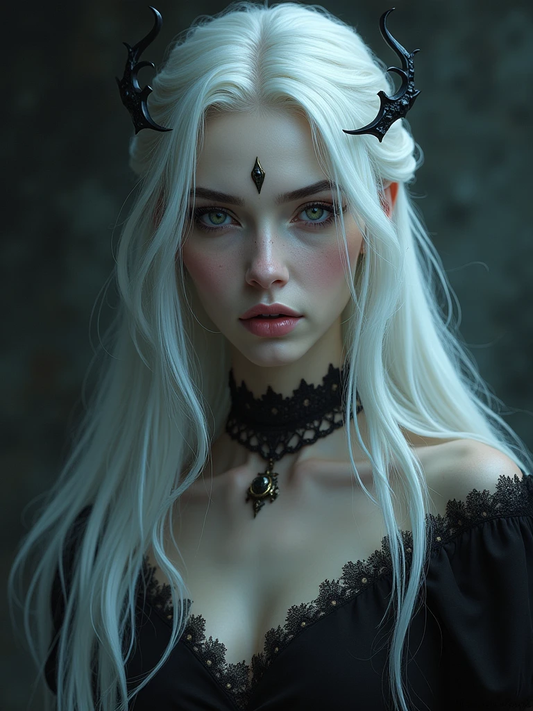 dark queen flawles face,white long hair,beautiful,masterpiece