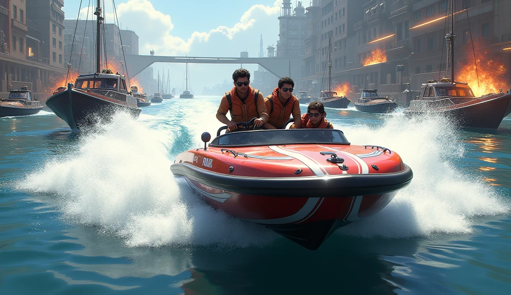 Scene 19: Location: Riverside Dock

Alok Free Fire pilots a speedboat along the river, his sunglasses reflecting the water’s surface. He and his team evade enemy fire, heading toward a supply drop.