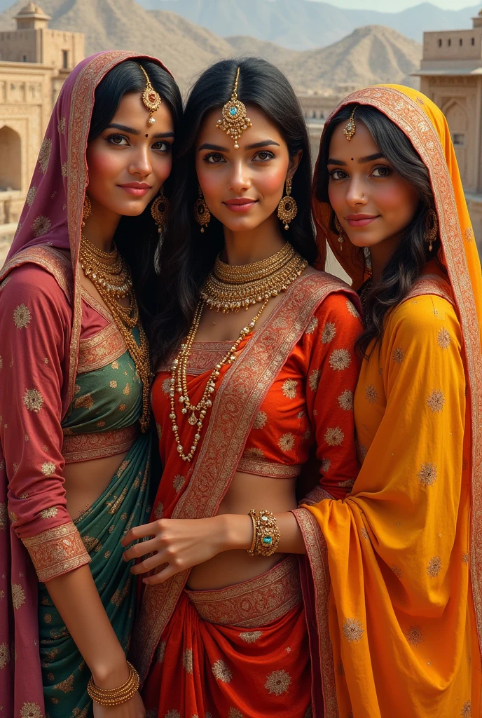 Real women in Rajasthani dress with jewellery