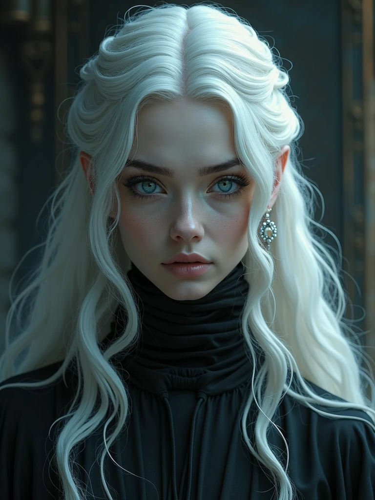 dark queen flawles face,white long hair,beautiful,masterpiece