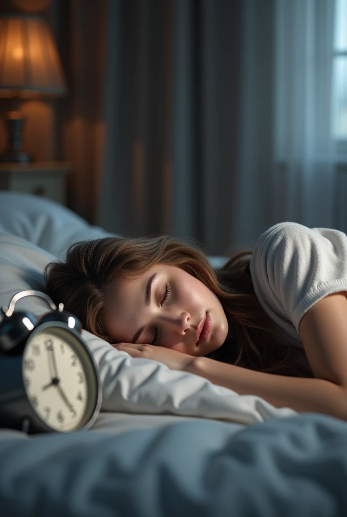 Woman sleeping with alarm at 6am