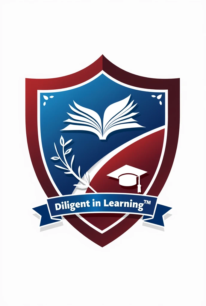 "Design a school badge-style logo for 'Firm Foundation Academy,' a college with the slogan 'Diligent in Learning.' Use royal blue and red colors. Incorporate elements such as an open book, graduation cap, or shield to convey education and excellence, ensuring a classic, authoritative look.". "include 'firm foundation academy' as name and 'diligent in learning' as slogan"