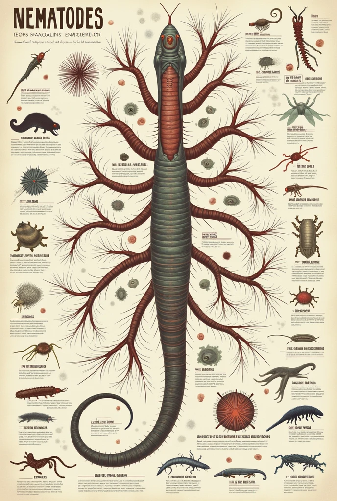 Nematodes mind map with drawings and topics