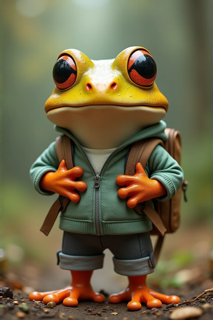 Frog with backpack and English clothes