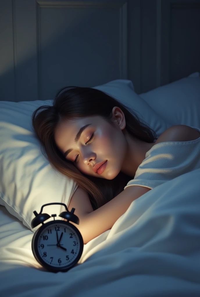 Woman sleeping with alarm at 6am