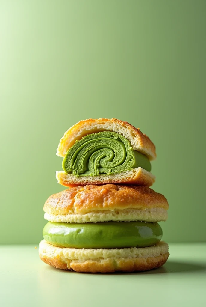 Flyer designs with 3 image of pastry food with matcha fillings