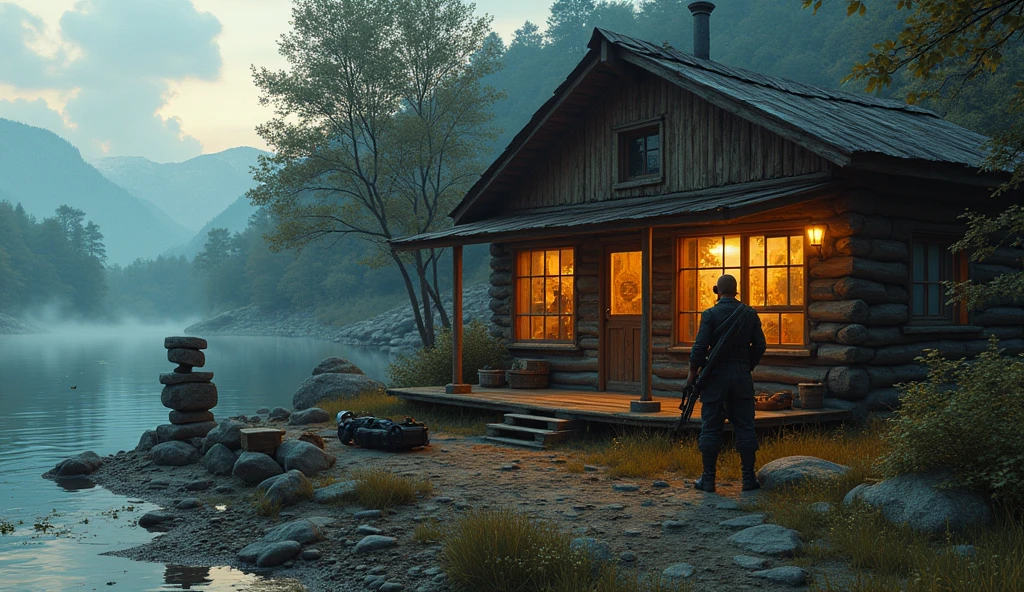 Scene 21: Location: Riverside Cabin
Alok Free Fire fortifies a riverside cabin, his sunglasses hiding his intent. He sets up defenses, preparing for an incoming enemy assault.