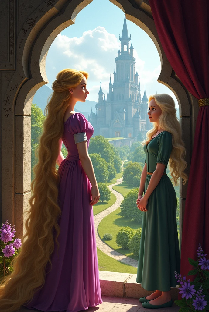 Rapunzel mother watch garden from window