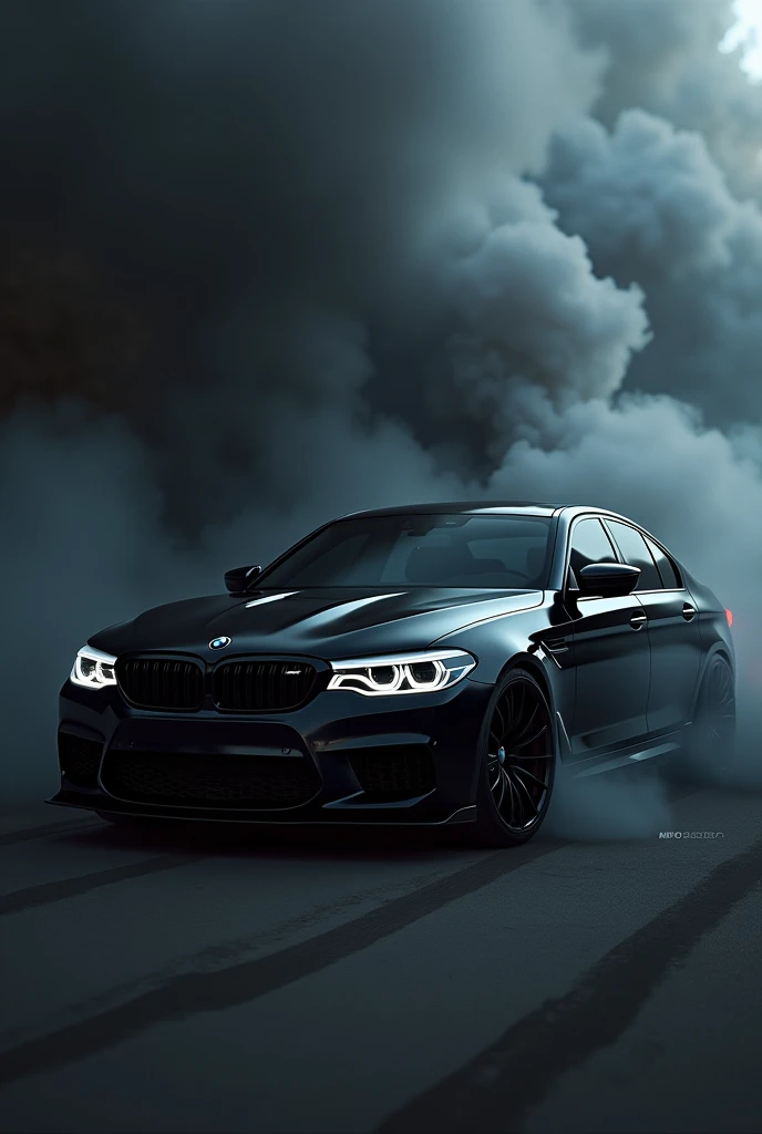 Bmw m 5 in black colour sourended with smoke