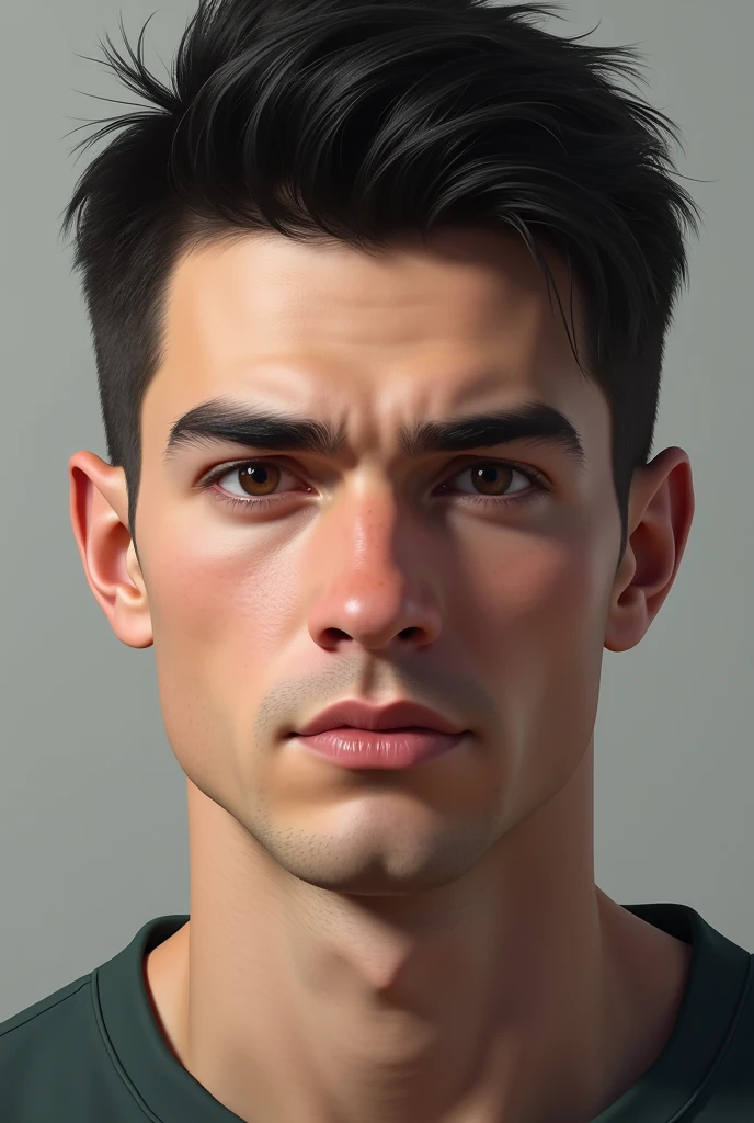 Create white man, with short black hair.