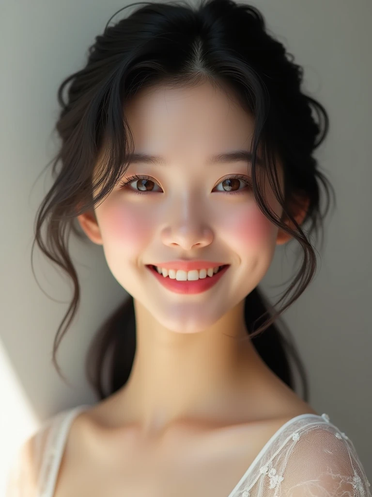 chinese girl 20 years old , with flawless face,bright smile,cute,beautiful,high quality beautiful,black hair