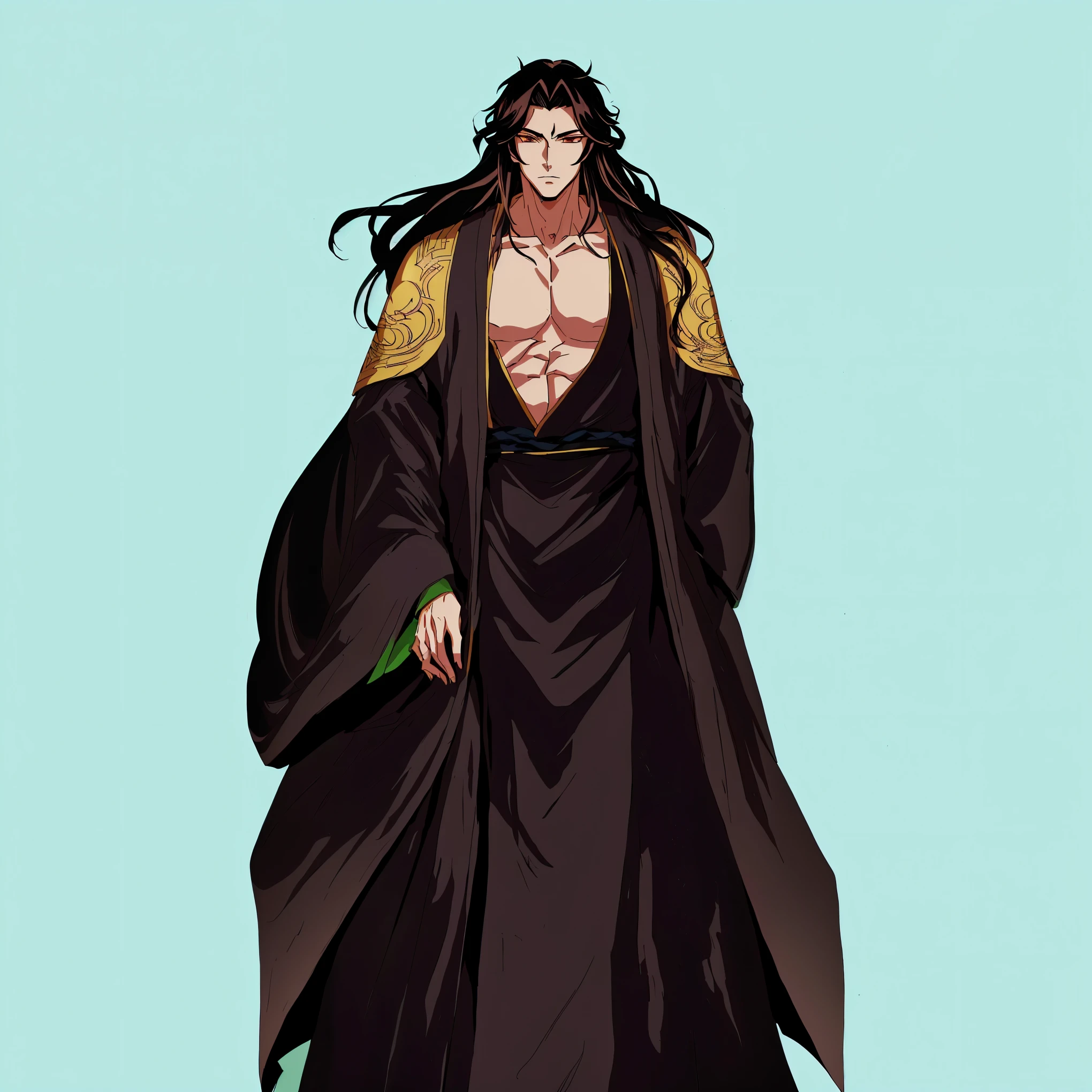 anime character with long hair and cape, handsome guy in demon slayer art, beautiful male god of death, full body wuxia, male vampire of the banu hakim clan, sengoku – art style of the era, Rui Demon Slayer Fanart, loose hair and long clothes, inspired by Tōshūsai Sharaku, Anime Style Scrolling Ninja