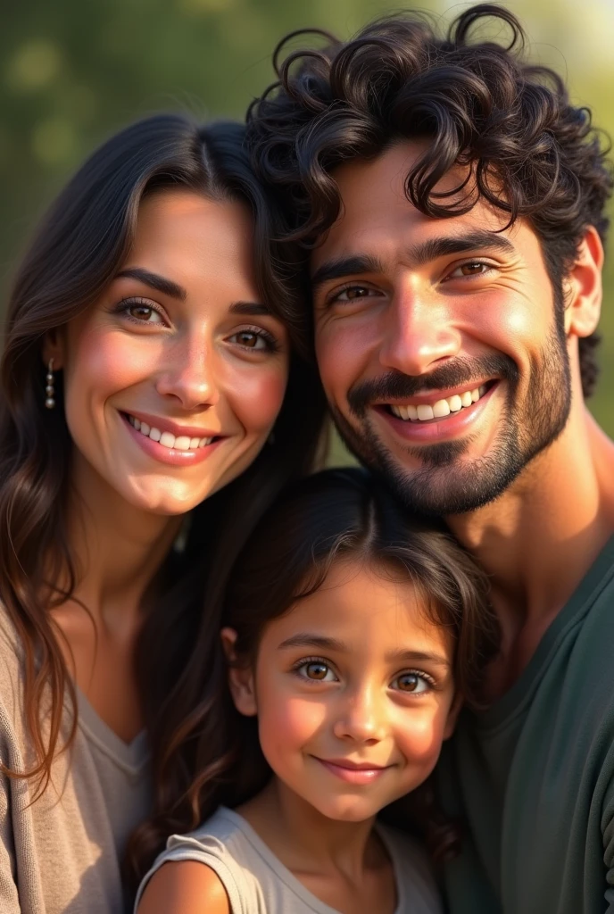 The smiling face of my mother, with her long brown hair and brown eyes (italian), and the smiling face of my father, the epitome of everything that I learned later was italian, with curly hair that was so dark it was almost black and me as a seven year old child with the looks of my mother and hair color (only the color of the hair) of my father (female child). The family image must look realistic.  Not like an anime character. 