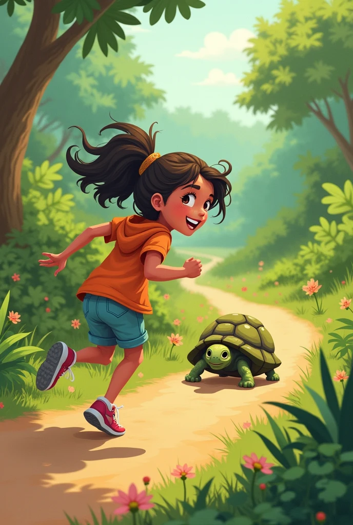 Binni Spotting Kachhua: Binni looking over her shoulder, laughing as she sees how far behind the tortoise is.