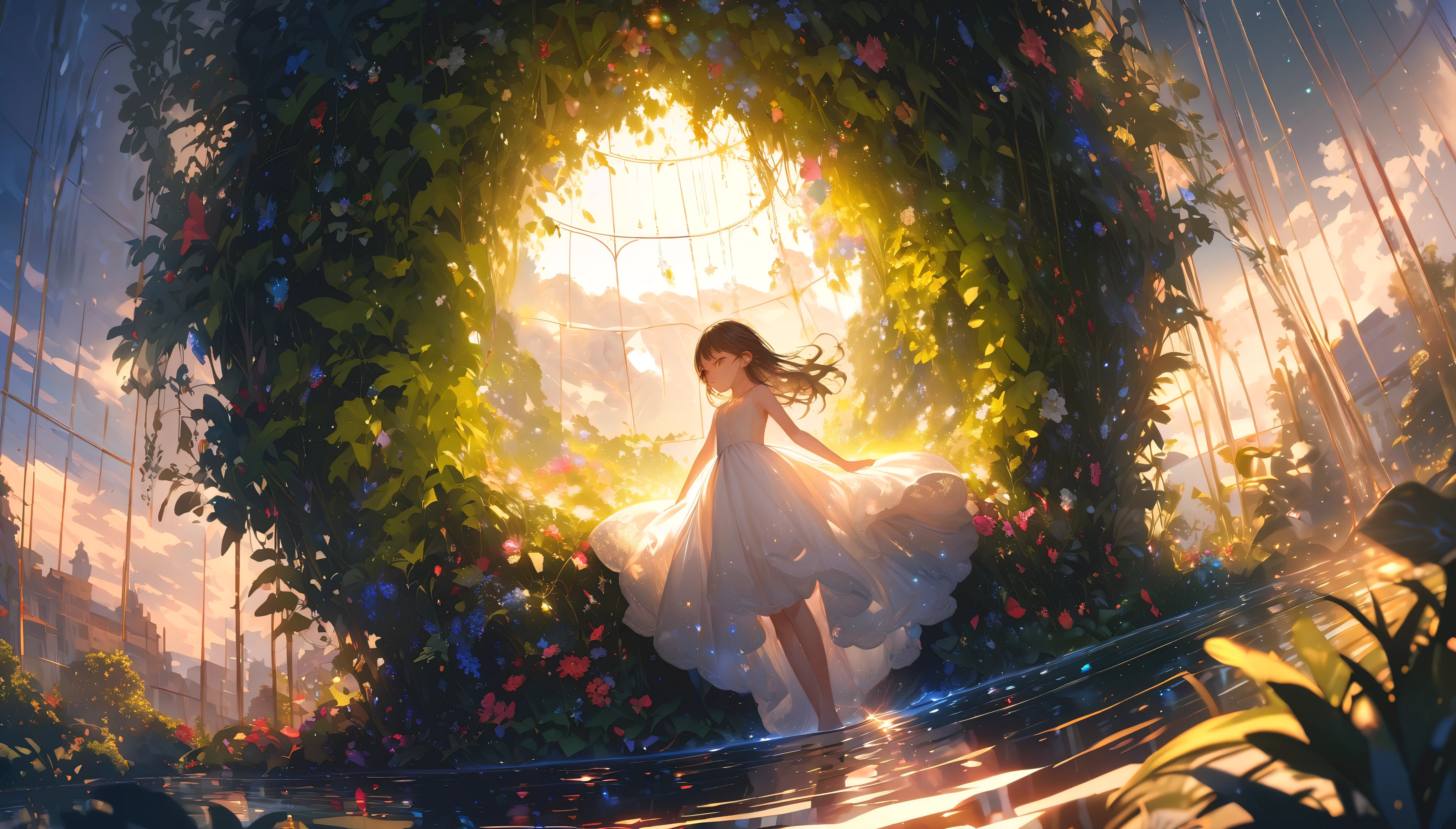 (wide angle), (solo), (shota:1.2), (), , (Solo), (wide angle), raw photo, Aesthetic, Convoluted, Awarded, chiaroscuro, Best Quality, Detailed background, (Misty atmosphere:1.2), (god ray:1.1),((boy in very long beauty translucent white dress:1.2)), Shy and angry, detailxl, stands in the heart of a sun-drenched meadow, his bare feet sinking into the cool, damp earth, leaving imprints that are as fleeting as the morning dew. His attire is a sheer, gossamer dress that cascades down his small frame, its fabric so light it seems to defy gravity, floating around him like a whisper of a cloud.
The dress is crafted from the finest silk, its transparency revealing the gentle contours of his body beneath. It is adorned with a delicate lace trim that hugs the neckline, a frothy ruffle that cascades down the sleeves, cascading like a waterfall of lace. The lacework is intricate, each stitch a testament to the artisan's skill, creating a pattern of interwoven vines and blossoms that seem to reach out and touch the air.
The dress's bodice is fitted, accentuating the boy's slender form, and it flares out into a skirt that billows with each playful spin, creating a momentary silhouette against the backdrop of the meadow. The hem of the dress is scalloped, each edge kissed by the sun, casting a pattern of light and shadow that dances around his feet.
As the boy moves, the dress shimmers with a life of its own, the fabric catching the light in a thousand tiny prisms, reflecting the hues of the sky and the verdant greens of the meadow. The dress's transparency is not just a feature but a canvas for the play of light and shadow, creating a visual symphony of color and form.
His hair, a golden halo that frames his face, is tousled by the gentle breeze, each strand catching the sunlight and shimmering like strands of spun gold. His eyes are wide and bright, reflecting the joy of the moment, a sparkle that is mirrored in the clear