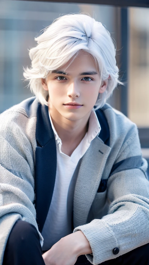 white hair , handsome young man , smart