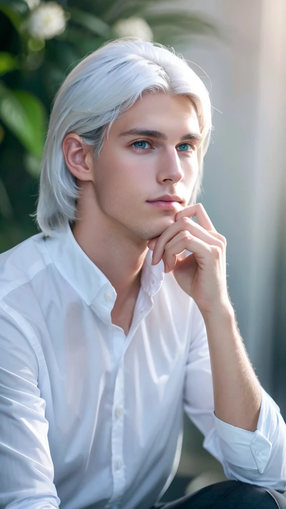 white hair , handsome young man , smart