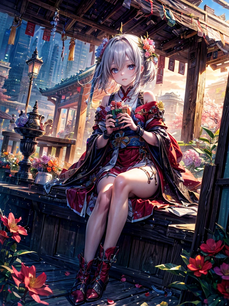High resolution, Winner of numerous awards, Ultra high definition, Textured skin, Retina,
masterpiece,(bestquality),highlydetailed,ultra-detailed,1girl, (A composition where a girl:1.4)(A crimson red dress blended with mechanical parts:1.2)White boots(Modern landscape:1.2,natural lighting:1.5,confidentexpression),(Modern Japanese building rooftops)(panorama:1.2),smile,angle、chrome,raw(A beautiful girl with pink hair in a short cut:)(Hands and feet are mechanical parts.2)(祝福の花束💐を渡す、Give it to me as a gift:1.5)