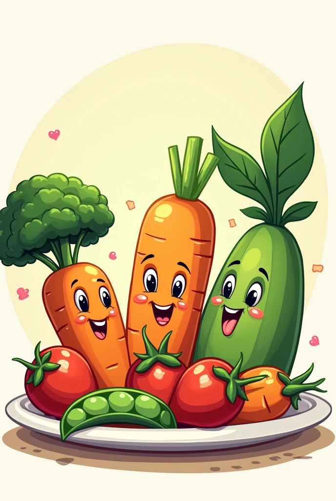 create cartoon veg food in dish

