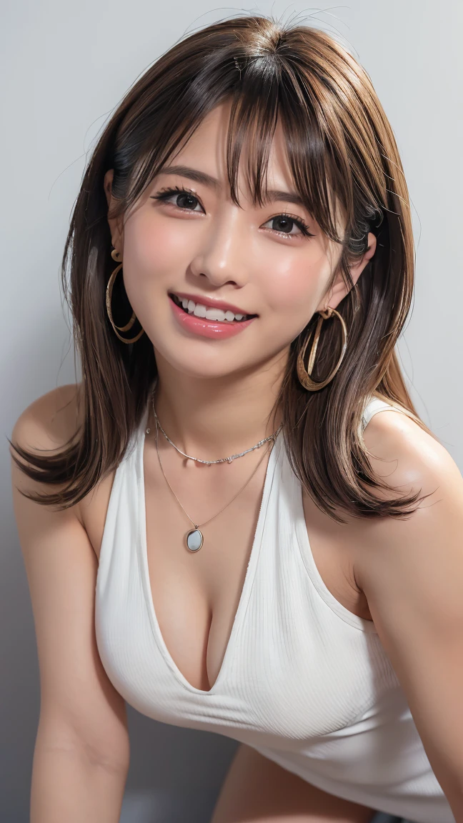 ((最high quality,masterpiece,high quality))gravure,Small face, 最high quality, shape, Very detailedな, High resolution, 8k wallpaper, 完璧なダイナミックな構shape, Beautiful and detailed、Big eyes,Long eyelashes:1.35,Natural color lip, Bold sexy pose,2. Women,beauty,Sexy shot for the camera,Ultra-realistic raw photos,Supermodel body type,10 heads,Detailed face,Very detailedな目,Beautiful attention to detail ,Very detailedななスキン ,Glowing Skin,Perfect Anatomy,Tall Woman,((Laugh and laugh:1.45)),What is sexy???,((Straight blonde long hair:1.35)) ,No bangs,Sexy Legs, Sexy thighs,Plump thighs, There is cleavage in the chest,Big Breasts:1.1,((Halter neck dress:1.35)),((No background:1.45)),((Wall Background:1.45))Strongly blur the background,((necklace:1.45)),(Chubby body type:1.1)((Bright lighting:1.35))((whole body))((Exposed Skin))((Earrings:1.35))((Black sportswear))(belly button) Light background、Japanese woman wearing sportswear、 ,(((On all fours、bend over、Please put your hands on the ground))) , ((最high quality)), ((Intricate details)), irrational solution, The Law of Perspective, Very detailed, Realistic, 1 person, ((Big Breasts)), Perfect hands, Finger details, Beautiful and beautiful eyes, Brown eyes, Detailed Background, choker, Perfect Eyes, Captivating eyes,, from the front、Laughter、
