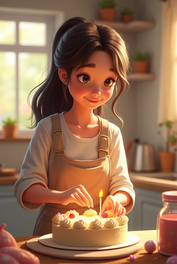 The mom just cooked cake for his daughter's birthday