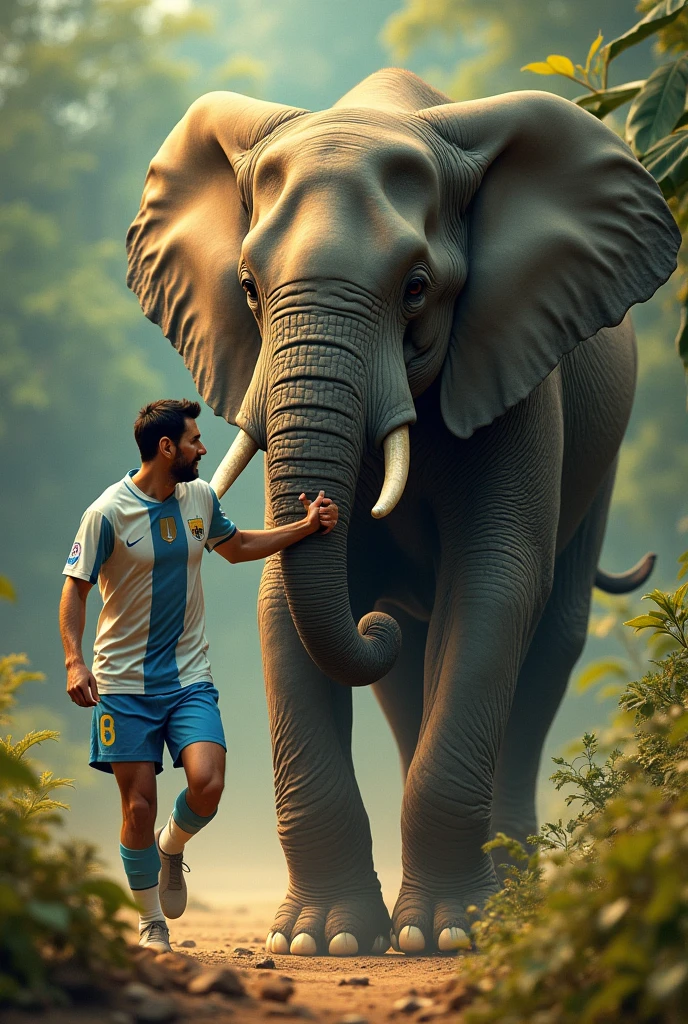 Messi pulling an elephant