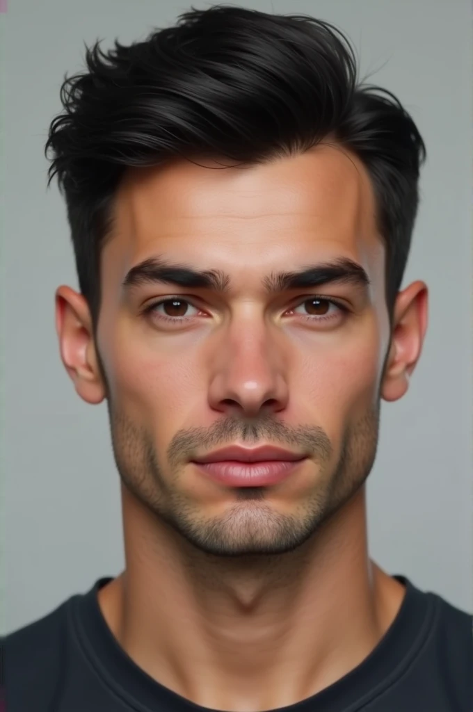 Create white man, with short black hair.