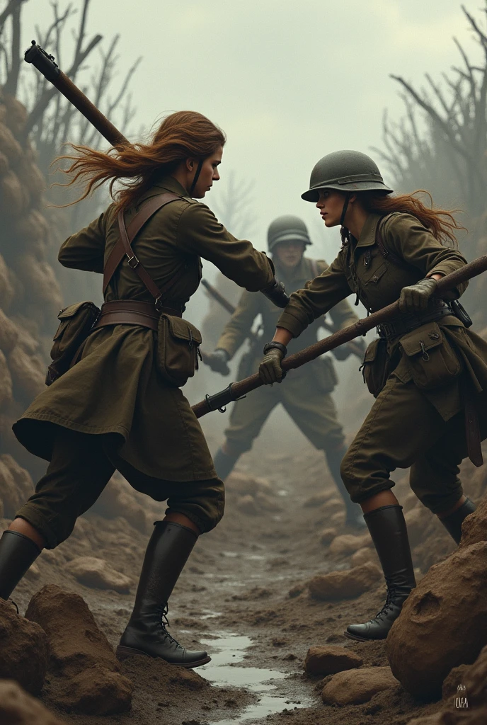 Beautiful women fighting in the trenches of World War I