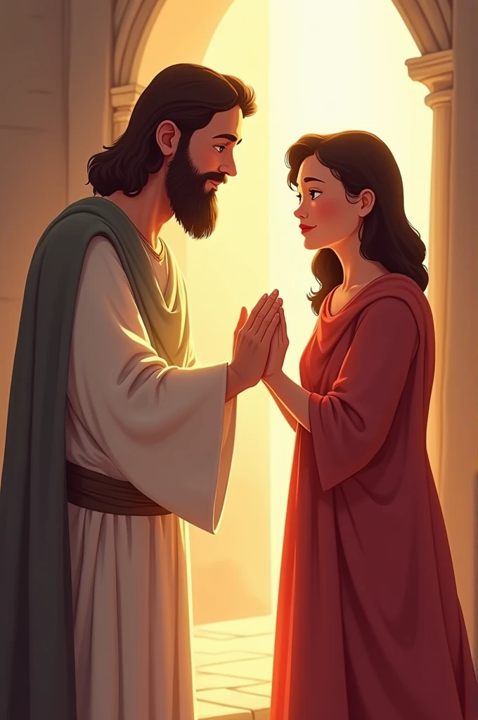 Image for an audience under seven years old showing Jesus giving the woman the flow of blood