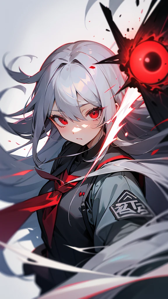 beautiful girl、Gray Hair、Red Eye、Long Hair、School、Special Attack Uniform