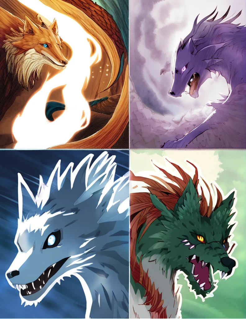 Mythical Creatures,Wolf mixed with dragon,Fantasy manga images