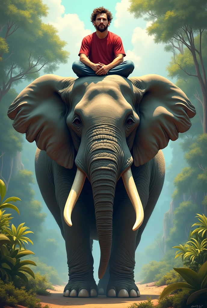 Messi is sitting on an elephant