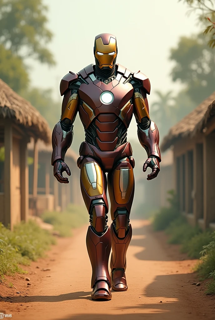 Iron man bhahubali walking on village road