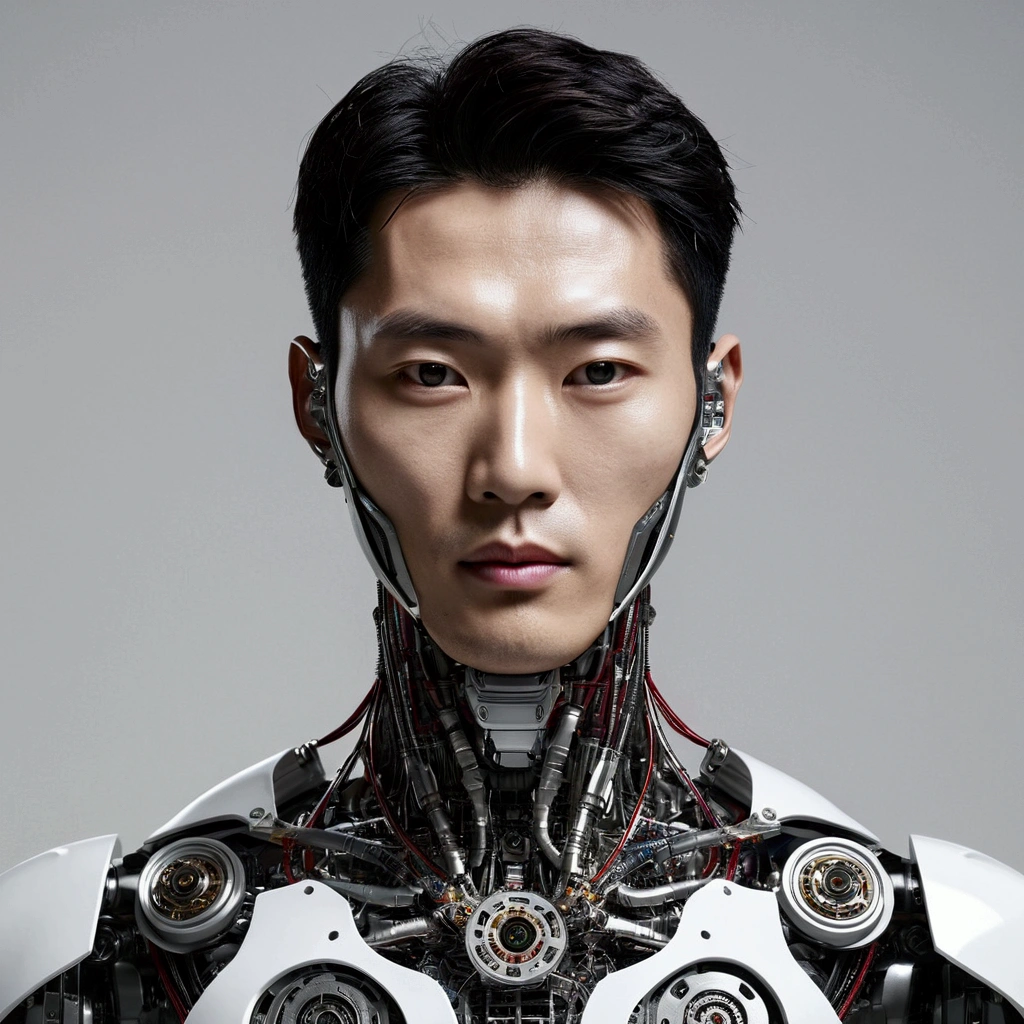 Handsome Korean human half robot body parts
