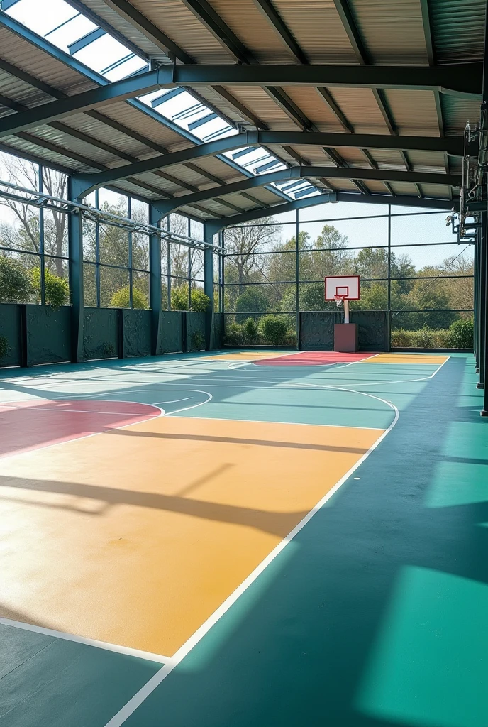 Terrazzo flooring multi task court basket ball, volleyball, net ball court made of terrazzo flooring and metal steal housing 8k hd