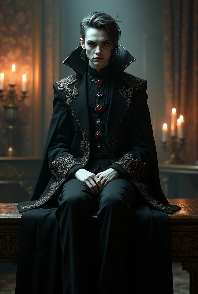 A vampire sitting on the table