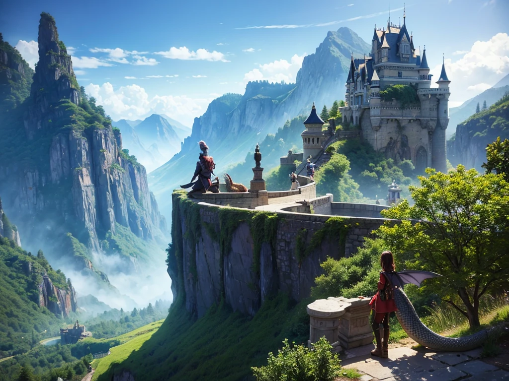 fantasy, castle, nature, dragon, viewing