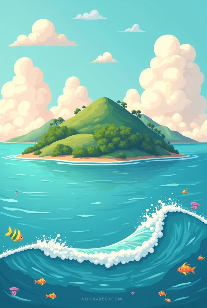 A paint by number coloring book sea with island